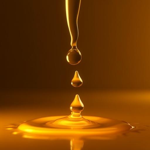 금색 오일 세럼이 떨어지는 고급스러운 이미지